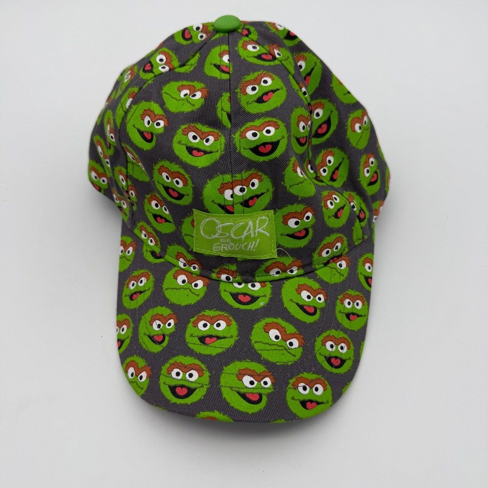 Sesame Street Oscar the Grouch Youth Baseball Cap Gray Green All Over Print Hat